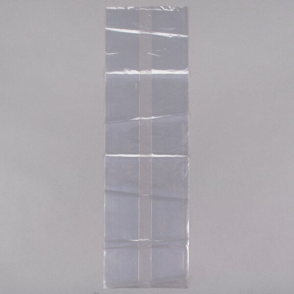 A clear rectangular plastic bag with a white stripe.