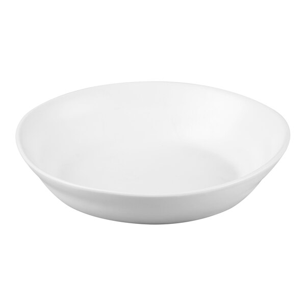 A plain white stoneware soup bowl with a matte finish.