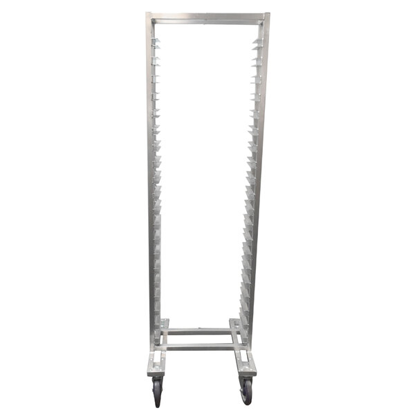 A metal Channel Lo Profile Nesting Sheet Pan Rack with wheels.
