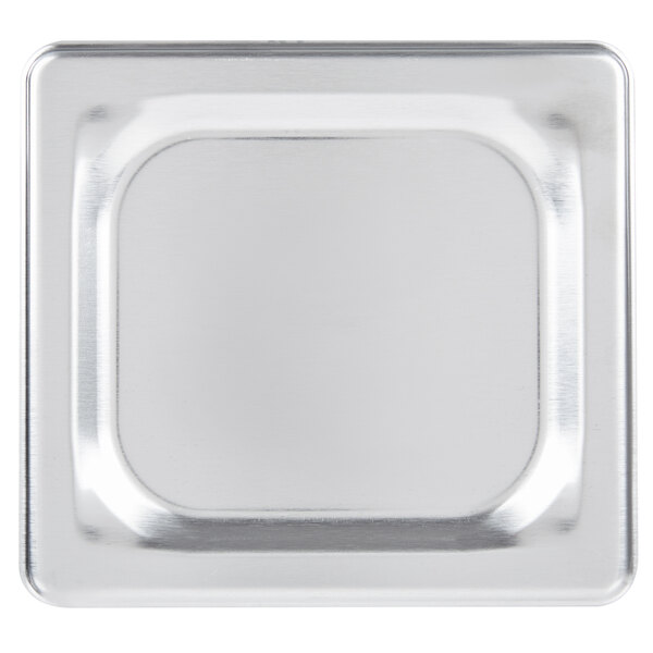 A close up of a Vollrath stainless steel square plate cover.