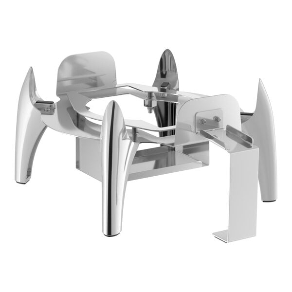 A stainless steel Acopa Voyage chafer stand with two legs.