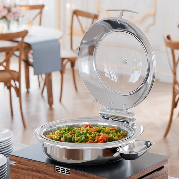 Acopa Voyage 6 Qt. Round Stainless Steel Induction Chafer with Glass Top and Soft-Close Lid