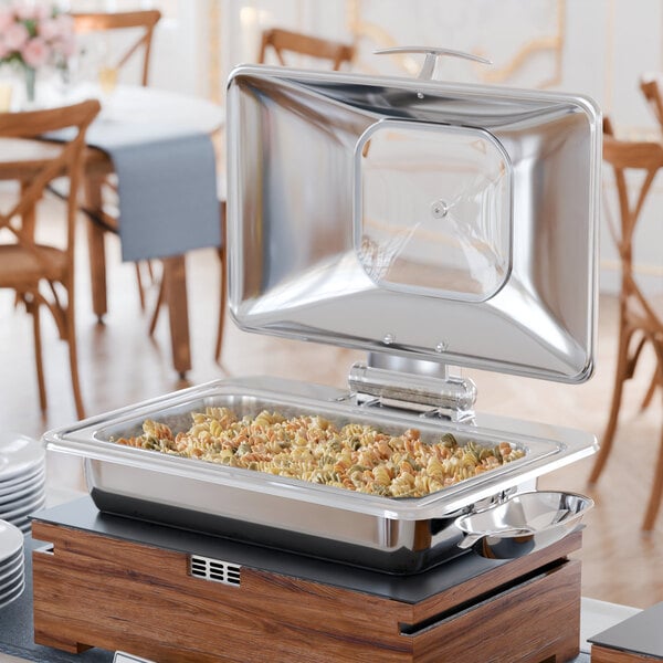 Acopa Voyage 8 Qt. Full Size Stainless Steel Induction Chafer with Glass Top and Soft-Close Lid