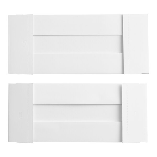 Two white rectangular candy boxes with a rectangular opening and a white border.