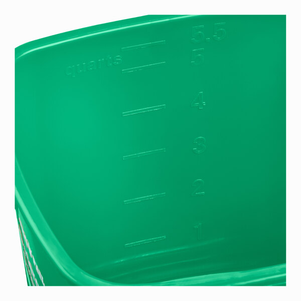 A green 6-quart cleaning pail with embossed quart measurements on the inside.