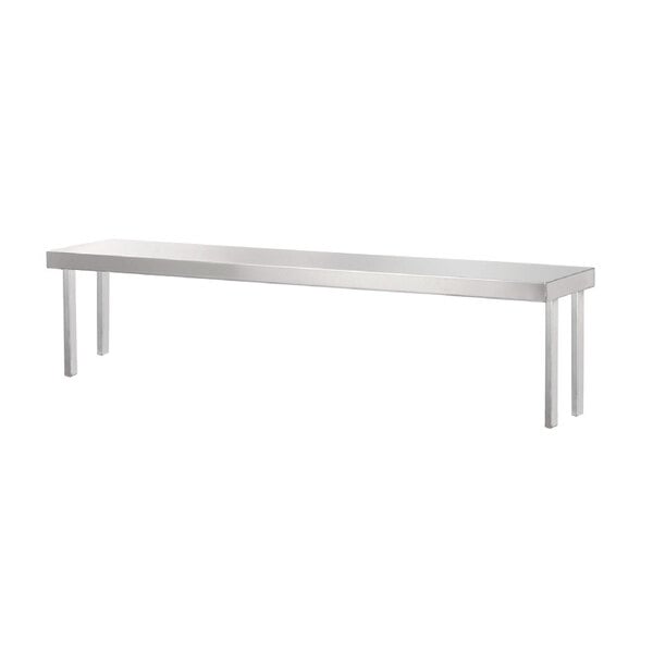 A long stainless steel service shelf on legs.