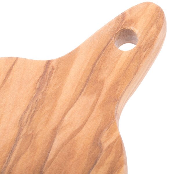 An American Metalcraft olive wood serving board with a circular hole in it.