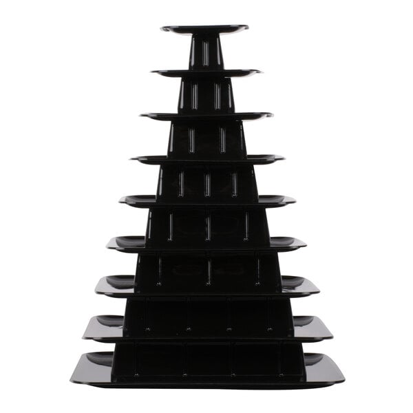 A black Matfer Bourgeat macaron pyramid display stand.
