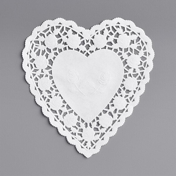 A white heart shaped doily.