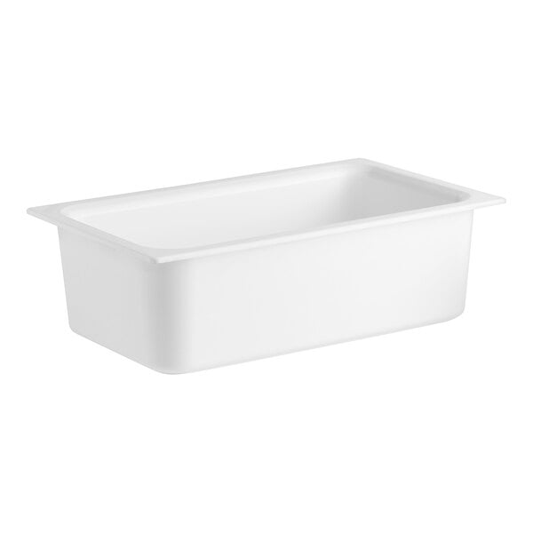 A white Carlisle Coldmaster plastic food pan with a lid.