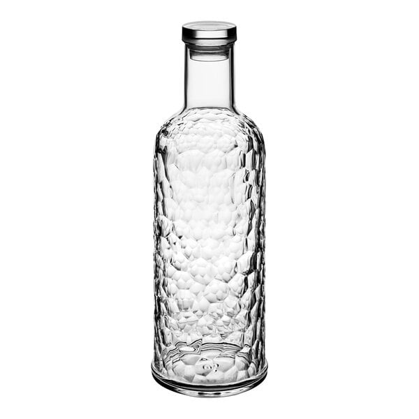 An American Metalcraft plastic pebbled water bottle with a lid.