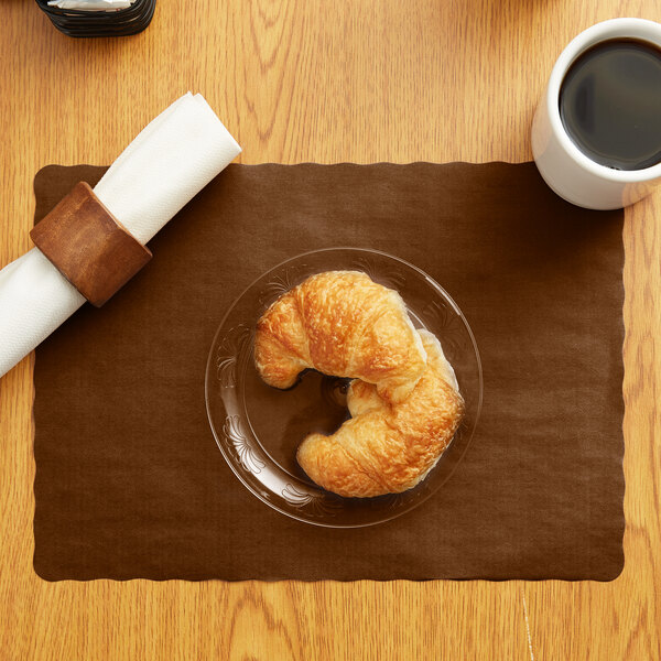 Choice 10" x 14" Brown Colored Paper Placemat with Scalloped Edge