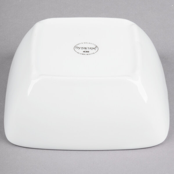 A white square Libbey porcelain bowl.