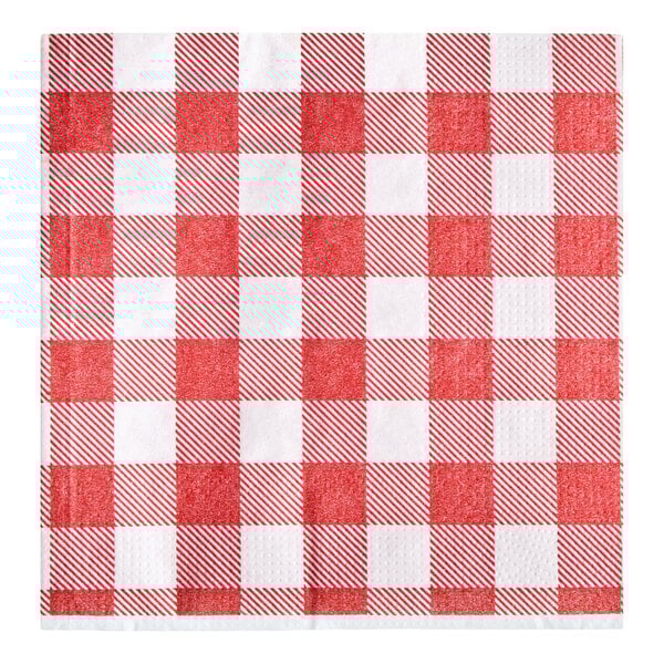 Choice Red Gingham 2-Ply Beverage / Cocktail Napkin - 1,000/Case