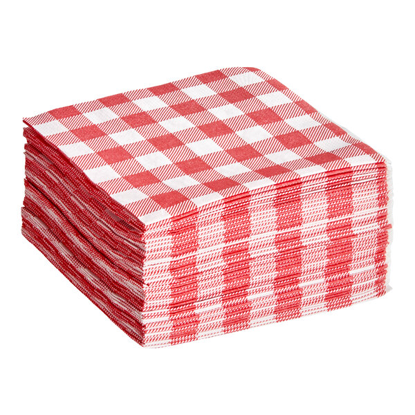 Choice Red Gingham 2-Ply Beverage / Cocktail Napkin - 1,000/Case