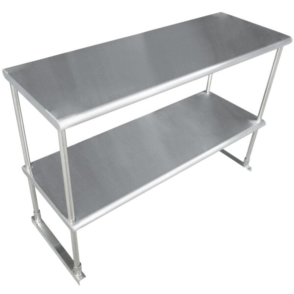 a metal shelf with two shelves
