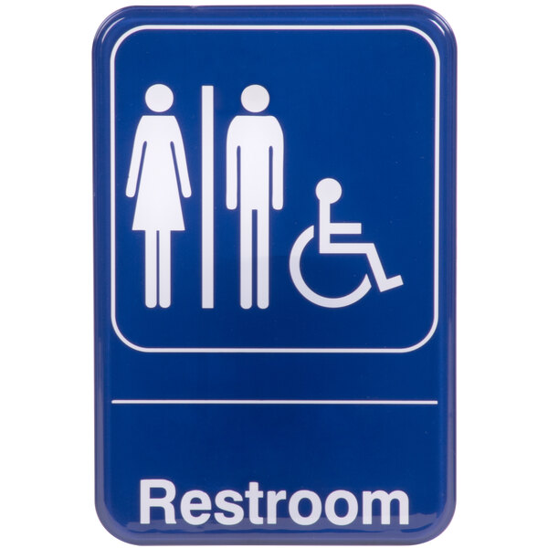 Spanish Sign 14x10 in Baños English Ceiling-Mount Blue Aluminum for Restrooms ComplianceSigns Restrooms 