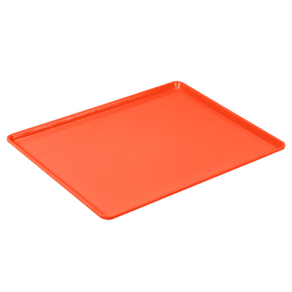 A citrus orange rectangular tray with rounded corners.