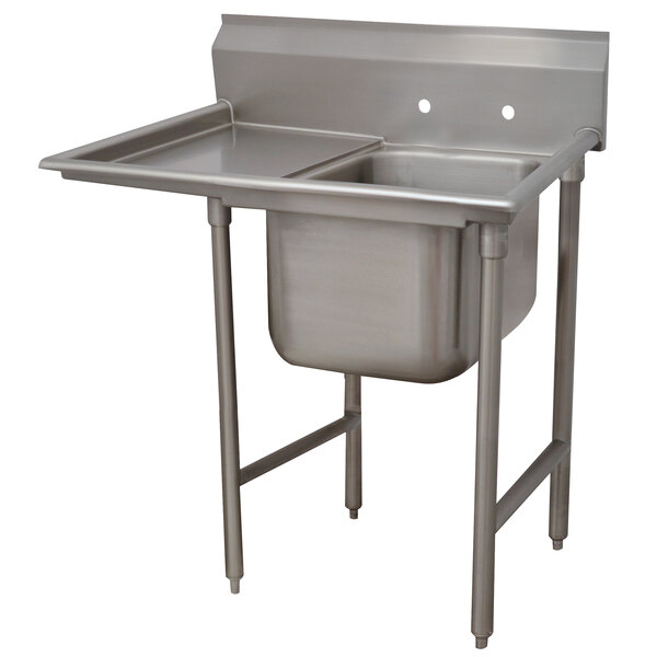A stainless steel Advance Tabco commercial sink with a left drainboard.