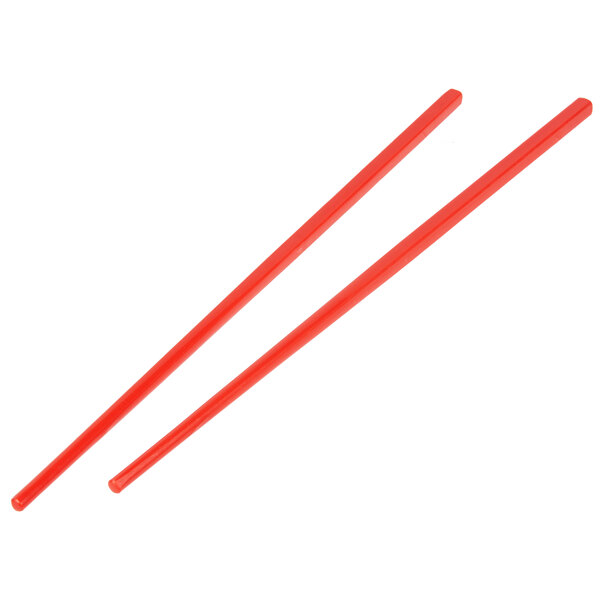 A pair of red Town plastic chopsticks.