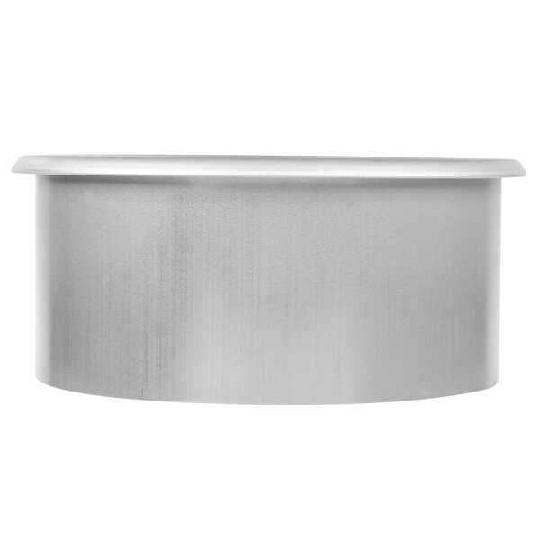 A silver Vollrath stainless steel round in-counter trash chute.