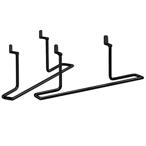 a group of black metal hooks