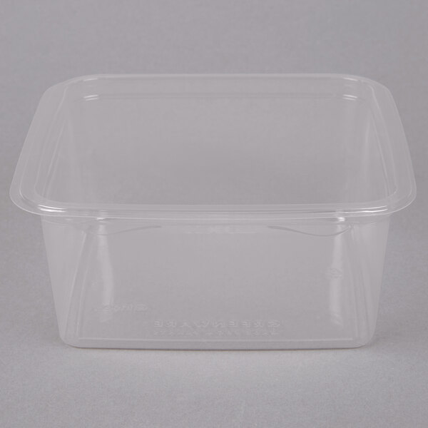 A close up of a Fabri-Kal clear plastic deli container with a lid.