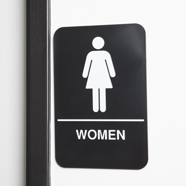 9 x 6" ADA Compliant Sign Black and White Women's Restroom Sign with Braille