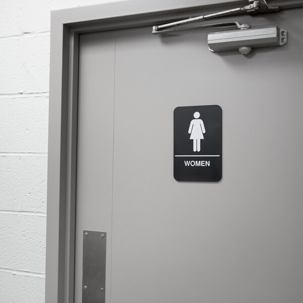 9 x 6" ADA Compliant Sign Black and White Women's Restroom Sign with Braille