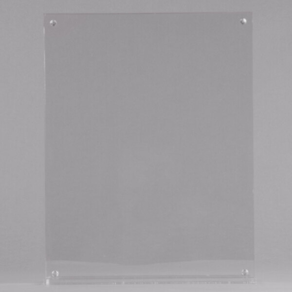 A clear plastic sign on a white background.