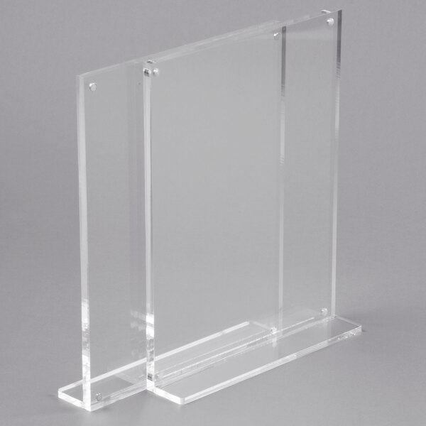A clear acrylic Cal-Mil card holder with a clear base for 8 1/2" x 11" paper.