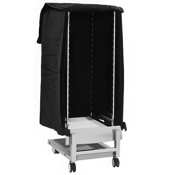 A black Alto-Shaam thermal blanket cover on a silver cart.