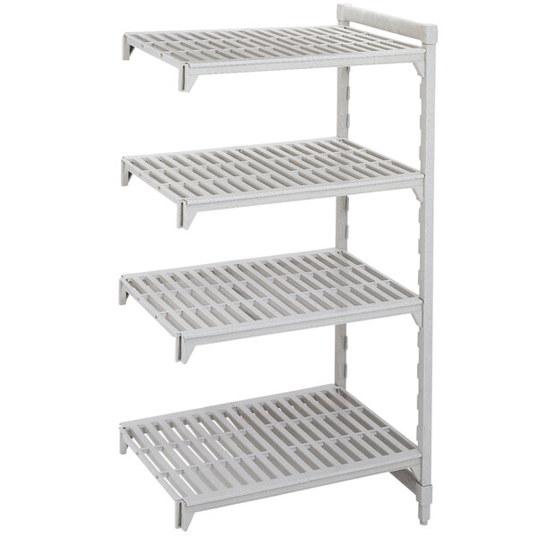 A white plastic shelf with five shelves.