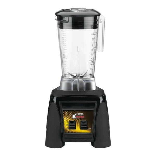 A commercial blender with paddle controls and a 64 oz. copolyester container.