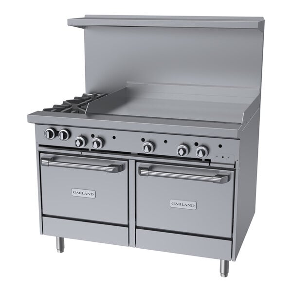 Garland G48-2G36LL Liquid Propane 2 Burner 48" Range with 36" Griddle and 2 Space Saver Ovens - 170,000 BTU