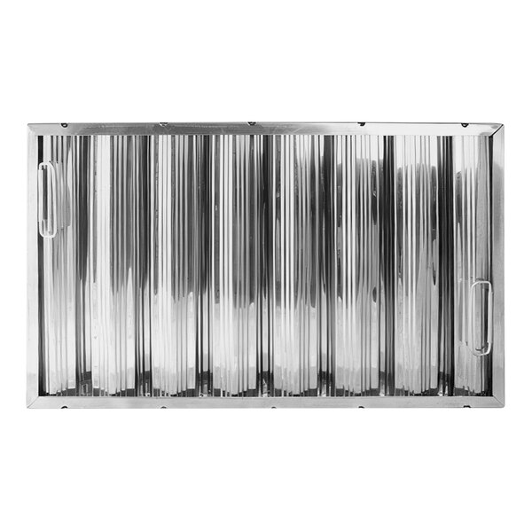 A stainless steel AllPoints hood filter with ridged baffles.