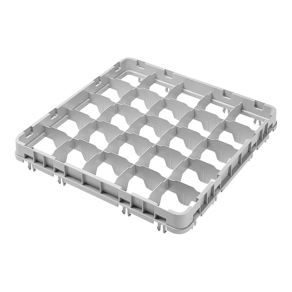 A white plastic Cambro tray with 20 cup compartments and a half drop extender.