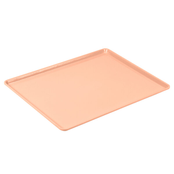 A dark peach Cambro dietary tray.
