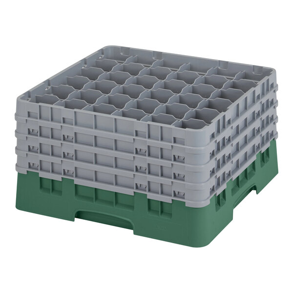 A Sherwood green and gray plastic Cambro glass rack with extenders.
