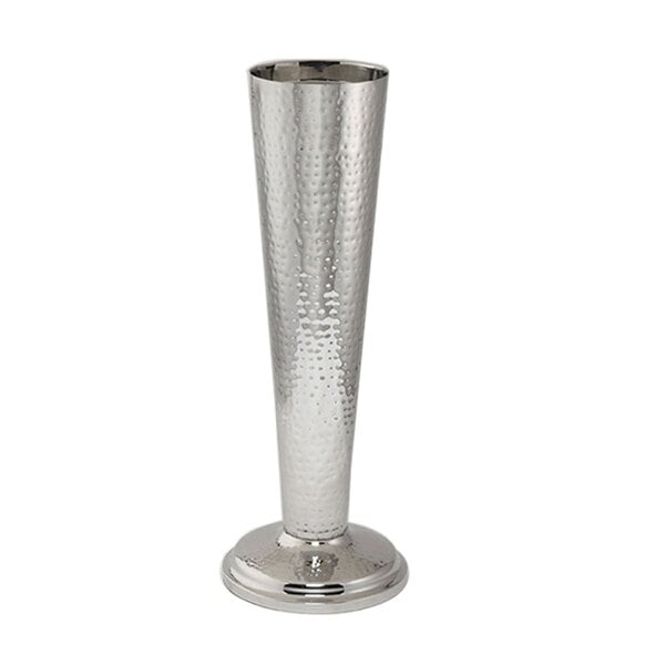 An American Metalcraft hammered stainless steel wine bucket stand with a round base.