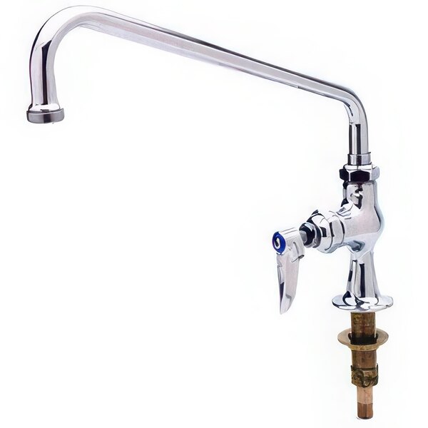 A T&S chrome deck-mounted pantry faucet with a handle and a 12" swing nozzle.
