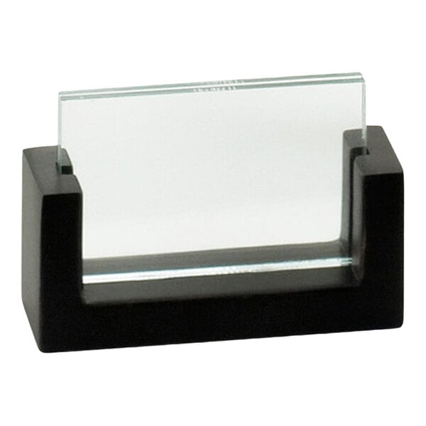 A black U-frame displayette with a clear insert, measuring 3 1/2 inches by 2 inches.