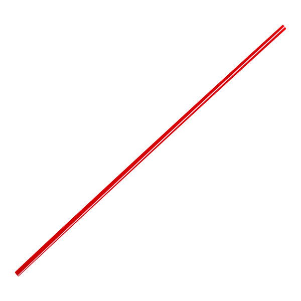 A red and white unwrapped plastic coffee stirrer.