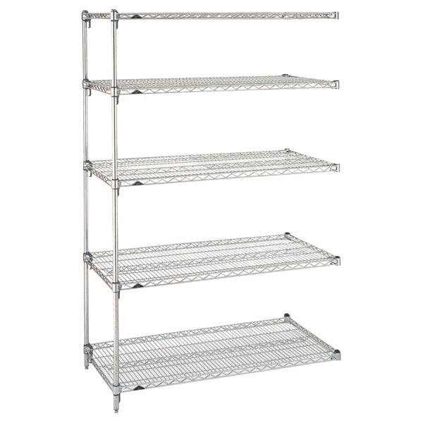 A Metro chrome wire shelving add on unit with four shelves.