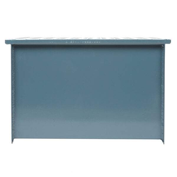 A blue rectangular Watts grease trap with a lid on a white background.