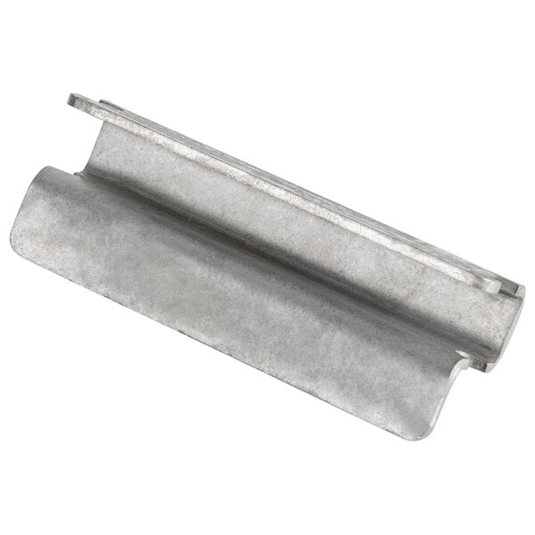 A metal strip with a small hole at one end.