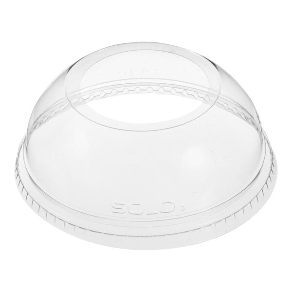 A clear plastic dome lid with a 2" hole over a clear plastic bowl.