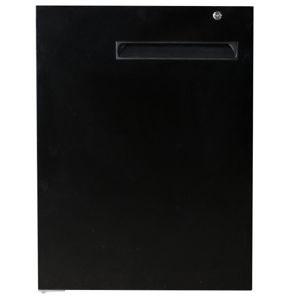 A black metal left hinged door.
