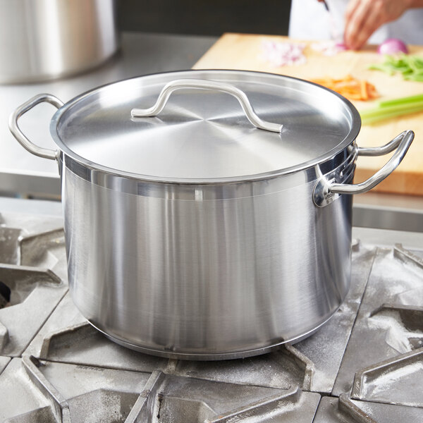 12 Qt. Heavy-Duty Stainless Steel Aluminum-Clad Stock Pot with Cover