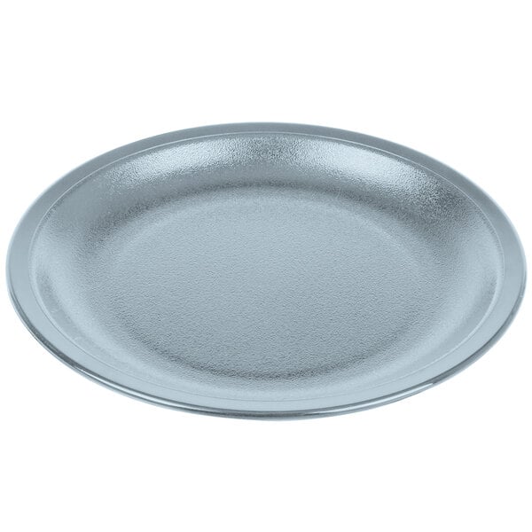 A close up of a slate blue Cambro polycarbonate plate.